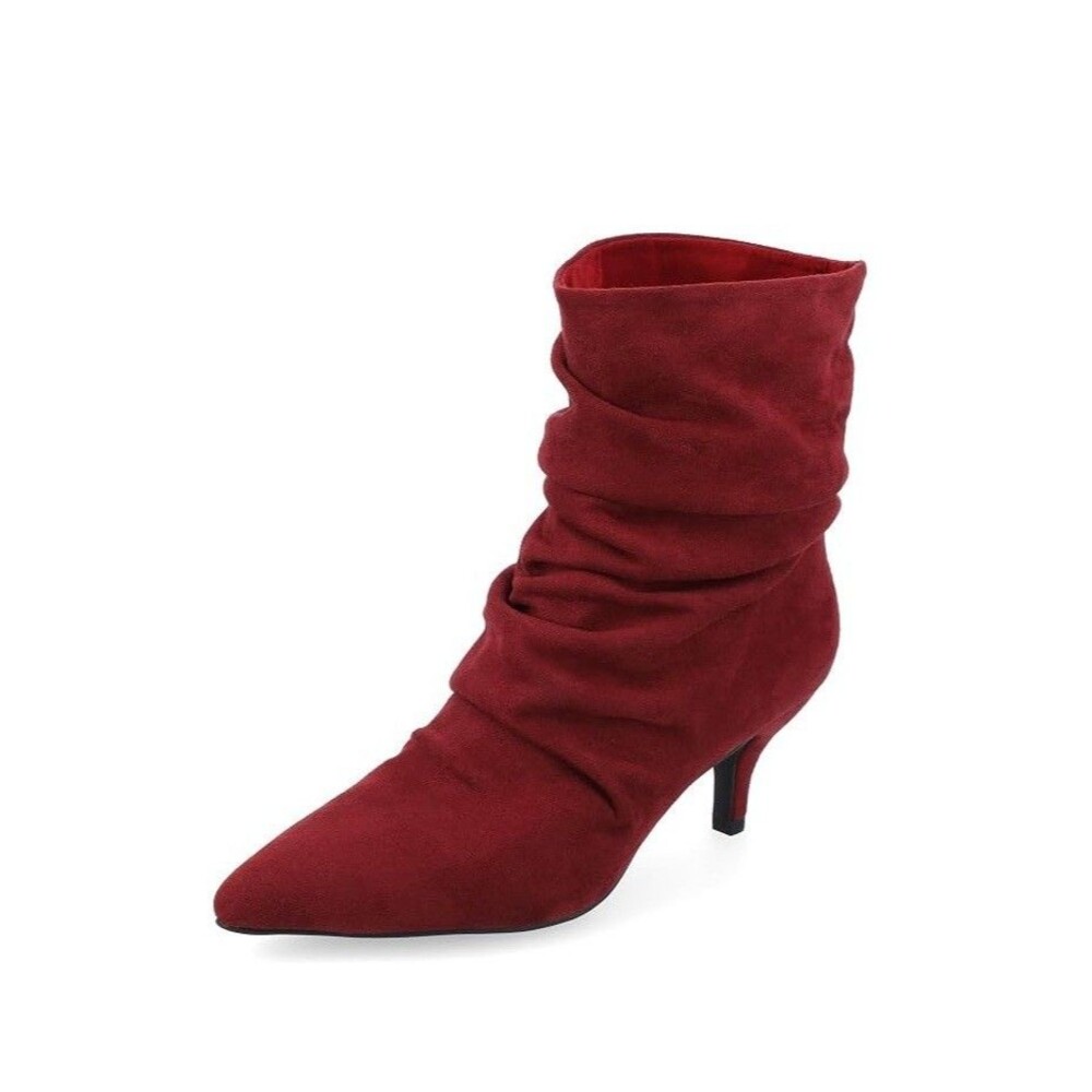 Journee Collection Womens 7.5 M Wine Jo Slouch High Heel Ankle Booties NIB HF0